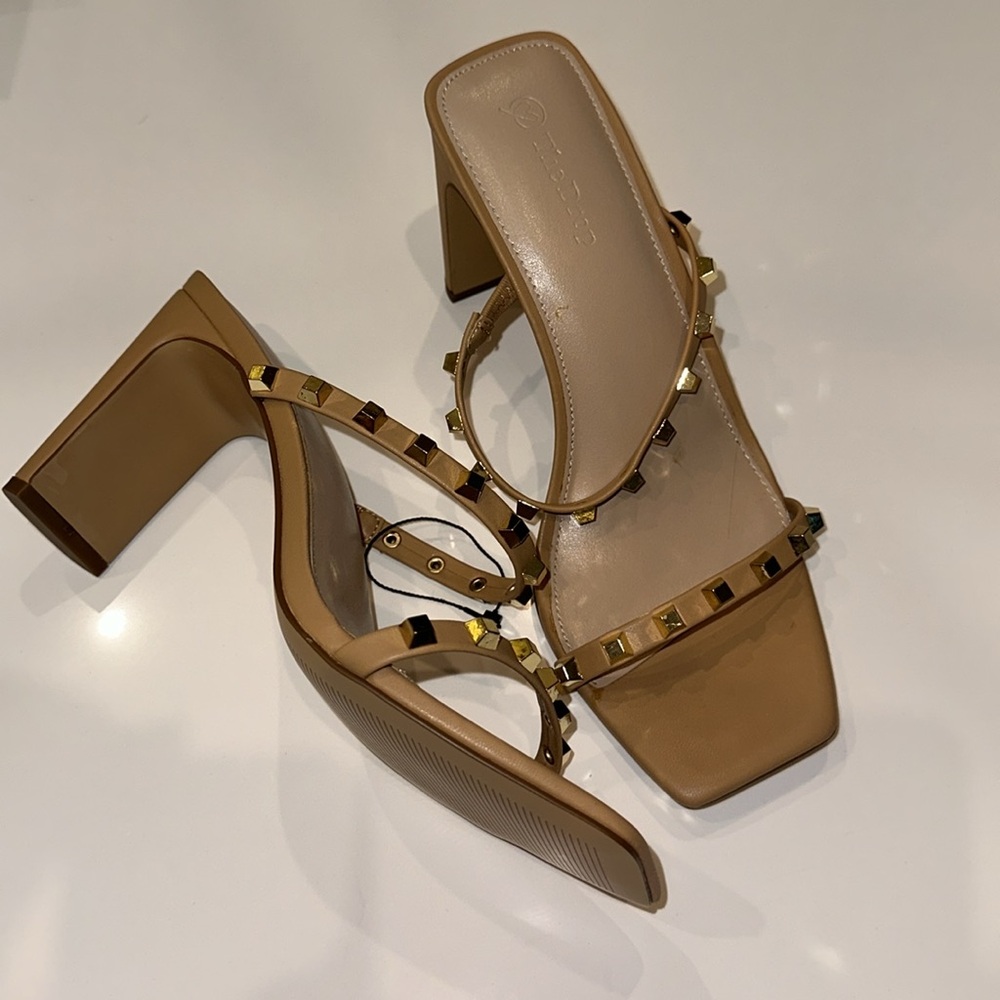 Rockstud Square Toe, Two Strap Sandal In Doe Tan.… - image 8